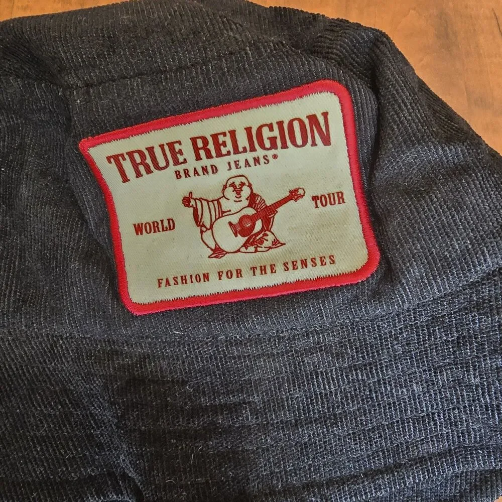 True Religion Black Corduroy Buddha Patch Logo Bucket Hat OSFM